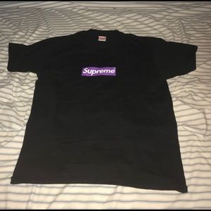 Supreme purple on black supreme box logo tee
